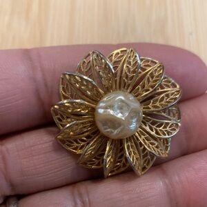 Vintage Gold Floral Pearl Brooch